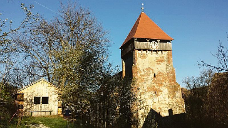 Hahnbach zur Obstblte - Kirchturm und ...