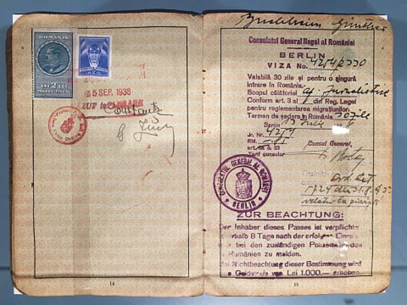 Buchheims Reisepass mit dem Visum des Rumnischen ...