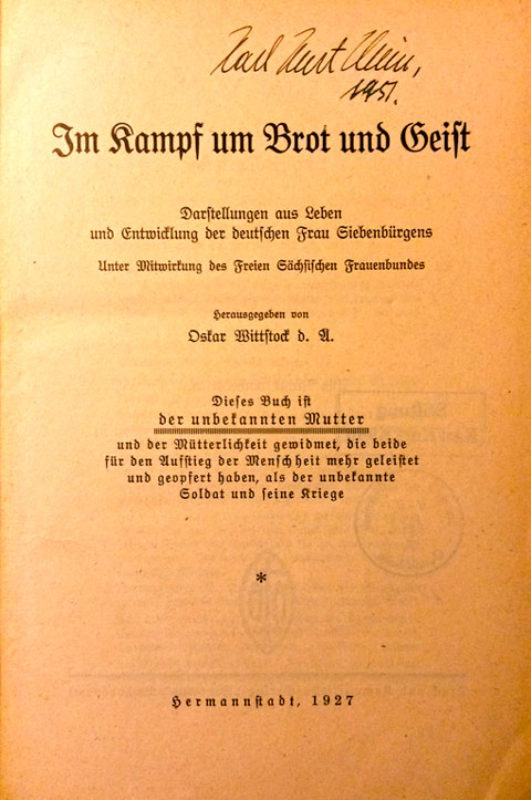 „Im Kampf um Brot und Geist“, 1927. Das Buch ...