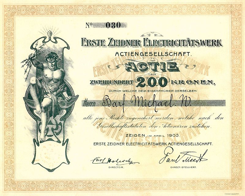 Aktie des E-Werks Zeiden aus dem Jahr 1903 ...