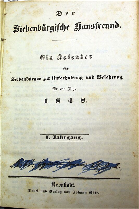 Titelblatt des Siebenbrgischen Hausfreunds 1848 ...