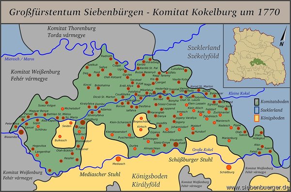 Landkarte mit Grofrstentum und der Kokelburg um 1770