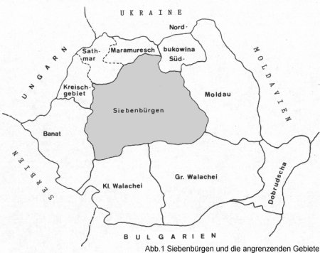 Karte von Rumnien. Siebenbrgen und die angrenzenden Gebiete.