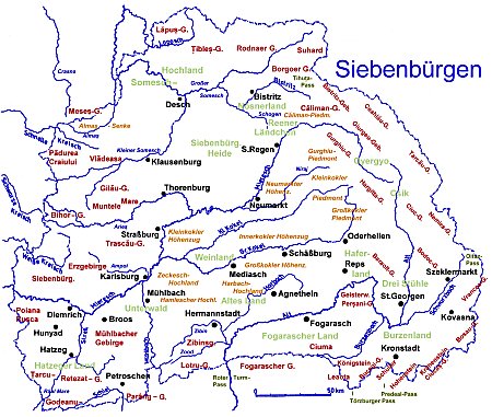 Karte von Siebenbrgen mit Flssen von Heinz Heltmann